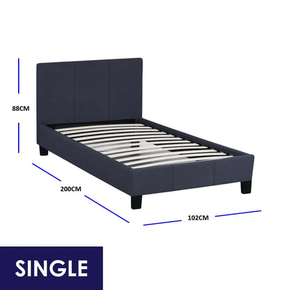 Milano Sienna Luxury Bed Frame Base And Headboard Solid Wood Padded Linen Fabric - Single - Charcoal - Mekamart Australia