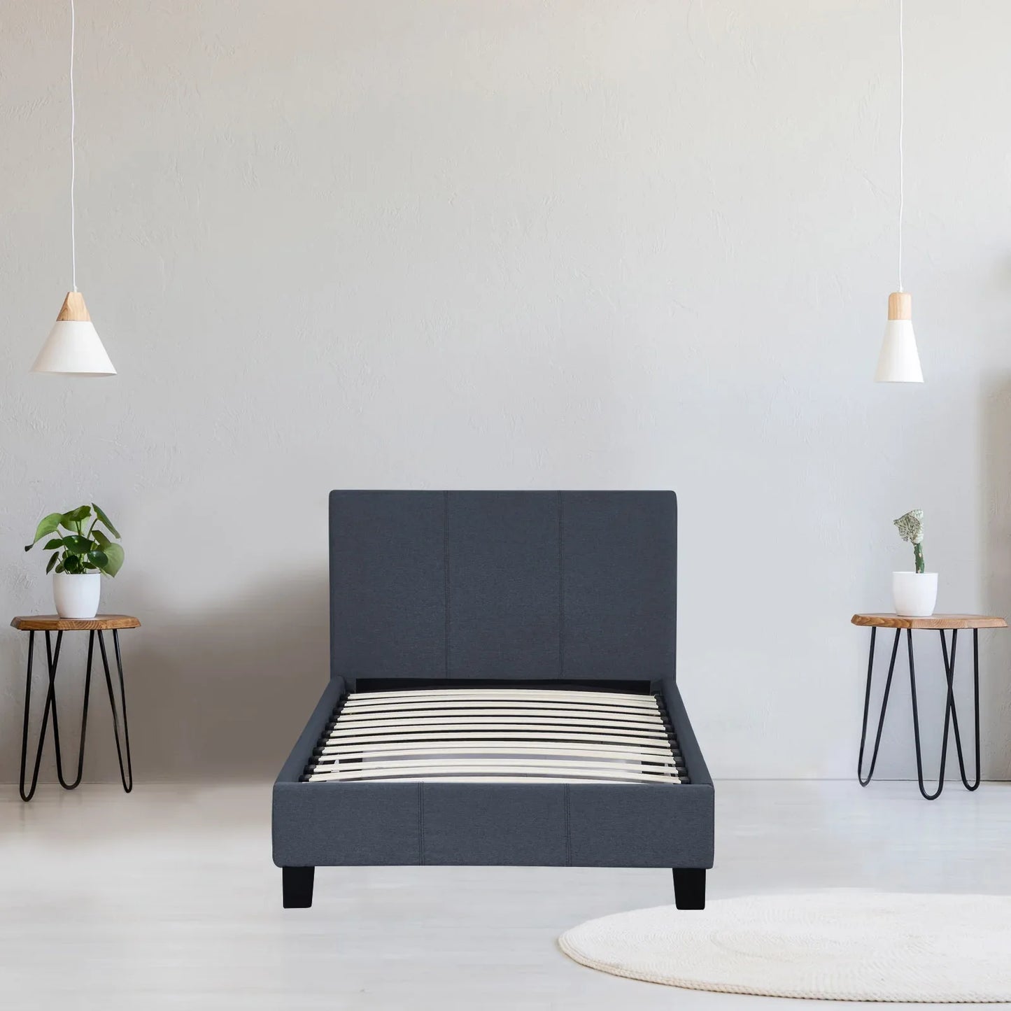 Milano Sienna Luxury Bed Frame Base And Headboard Solid Wood Padded Linen Fabric - Single - Charcoal - Mekamart Australia