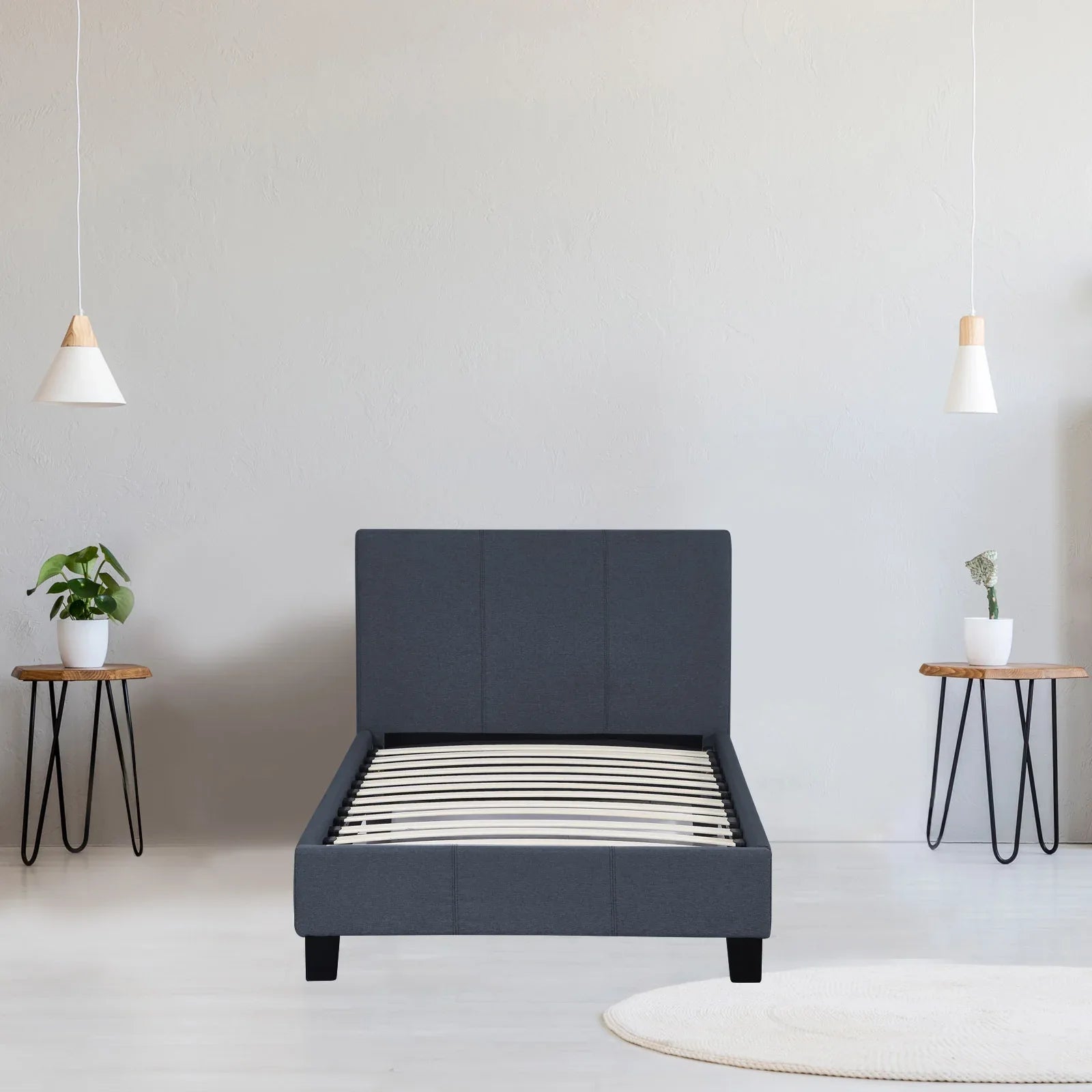 Milano Sienna Luxury Bed Frame Base And Headboard Solid Wood Padded Linen Fabric - Single - Charcoal - Mekamart Australia