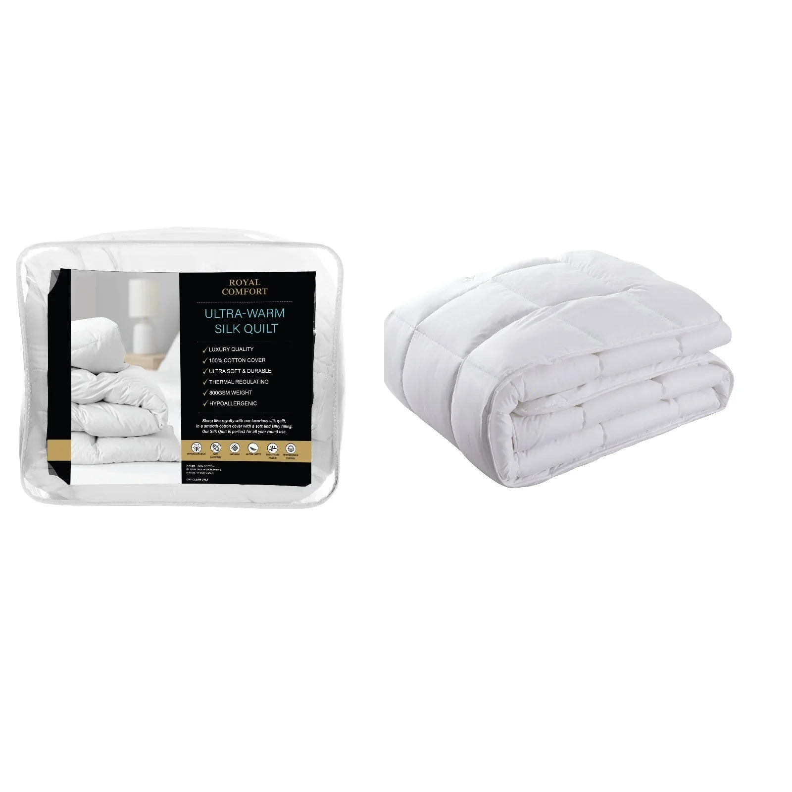 Royal Comfort 800GSM Silk Blend Quilt Duvet Ultra Warm Winter Weight - Double - White - Mekamart Australia