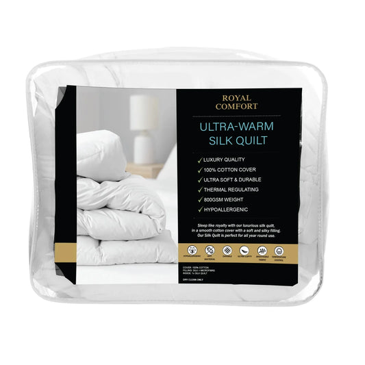 Royal Comfort 800GSM Silk Blend Quilt Duvet Ultra Warm Winter Weight - Double - White - Mekamart Australia