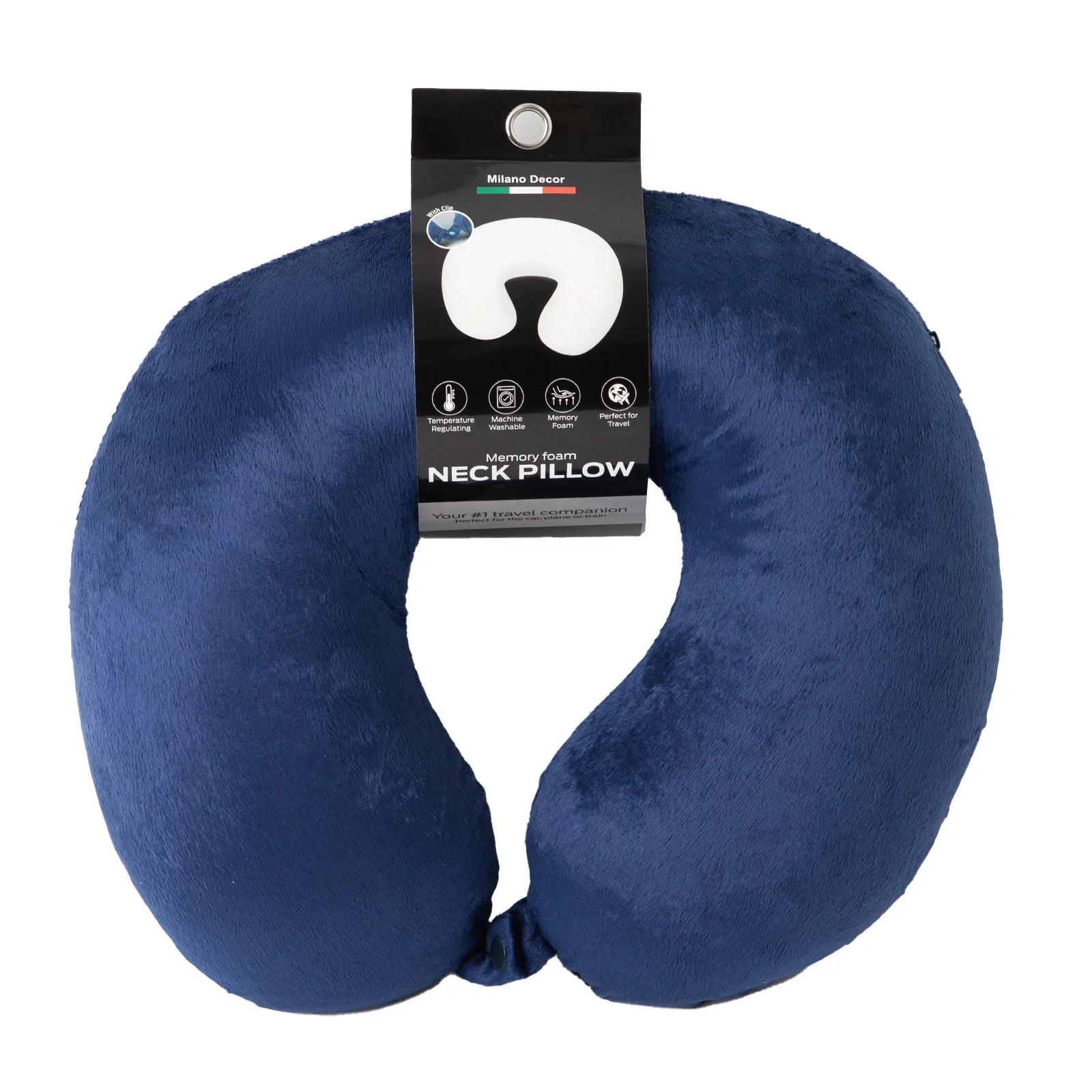 Milano Decor Memory Foam Travel Neck Pillow With Clip Cushion Support Soft Blue - Mekamart Australia