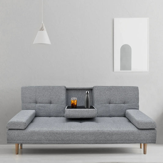 Casa Decor Mendoza 2 in 1 Sofa Bed Couch Grey Pull Down Cupholder 3 Seats Futon - Mekamart Australia