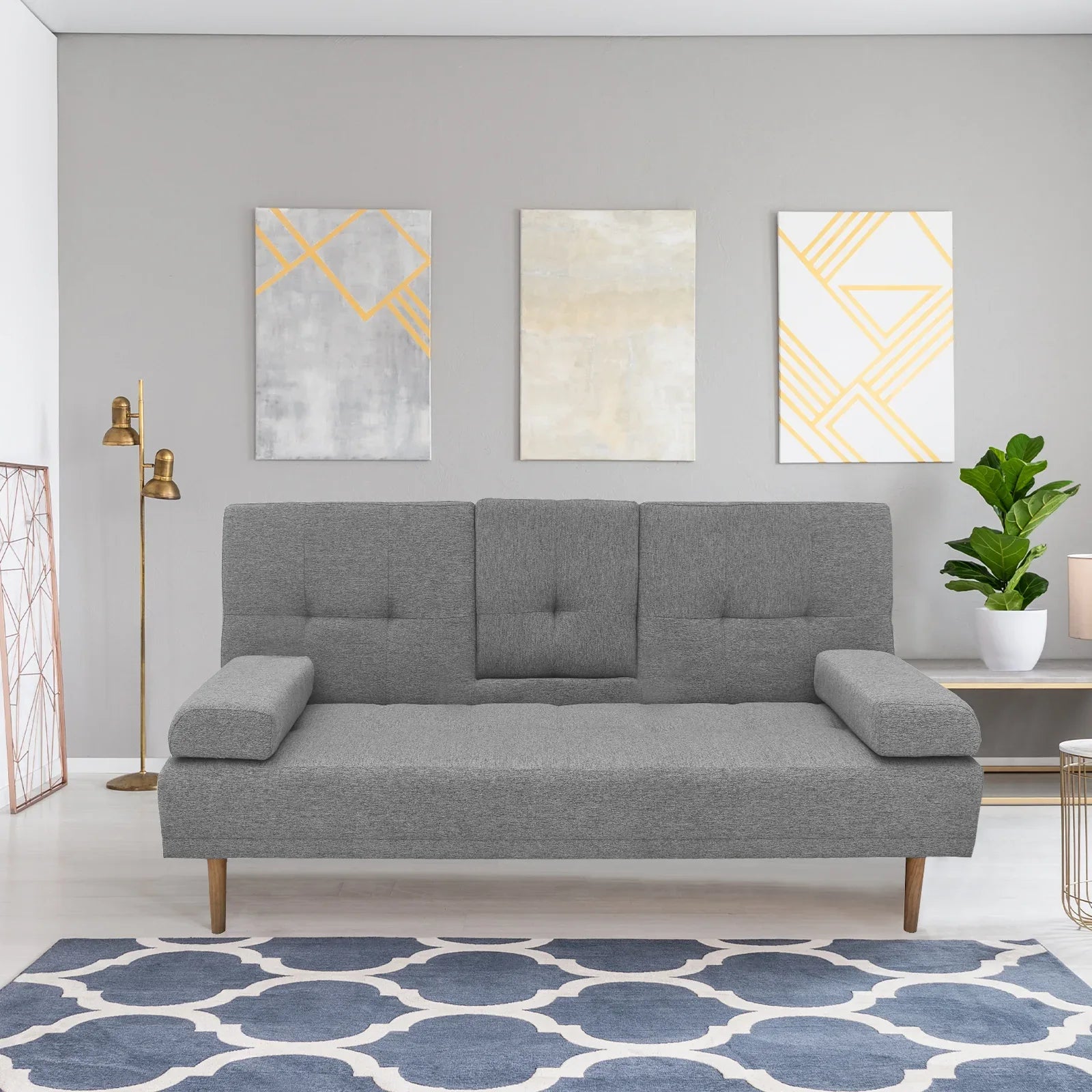 Casa Decor Mendoza 2 in 1 Sofa Bed Couch Grey Pull Down Cupholder 3 Seats Futon - Mekamart Australia