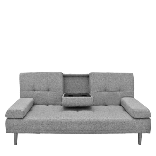 Casa Decor Mendoza 2 in 1 Sofa Bed Couch Grey Pull Down Cupholder 3 Seats Futon - Mekamart Australia