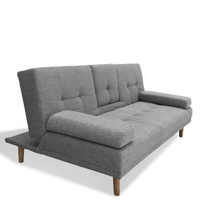 Casa Decor Mendoza 2 in 1 Sofa Bed Couch Grey Pull Down Cupholder 3 Seats Futon - Mekamart Australia