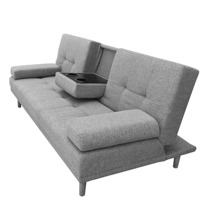 Casa Decor Mendoza 2 in 1 Sofa Bed Couch Grey Pull Down Cupholder 3 Seats Futon - Mekamart Australia