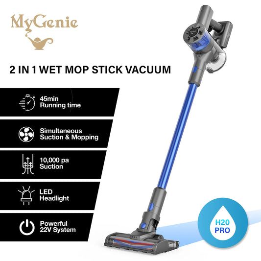 MyGenie H20 PRO Wet Mop 2-IN-1 Cordless Stick Vacuum Cleaner Handheld Recharge - Blue - Mekamart Australia