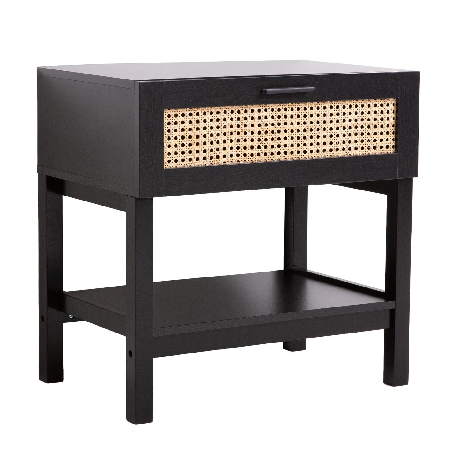 Casa Decor Tulum Rattan Bedside Table Drawers Table Nightstand Cabinet Black - Mekamart Australia
