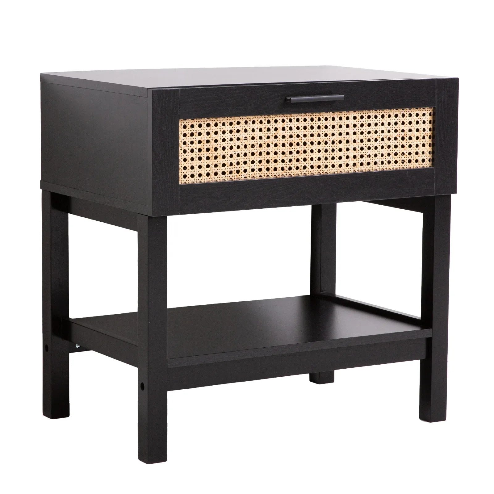 Casa Decor Tulum Rattan Bedside Table Drawers Table Nightstand Cabinet Black - Mekamart Australia
