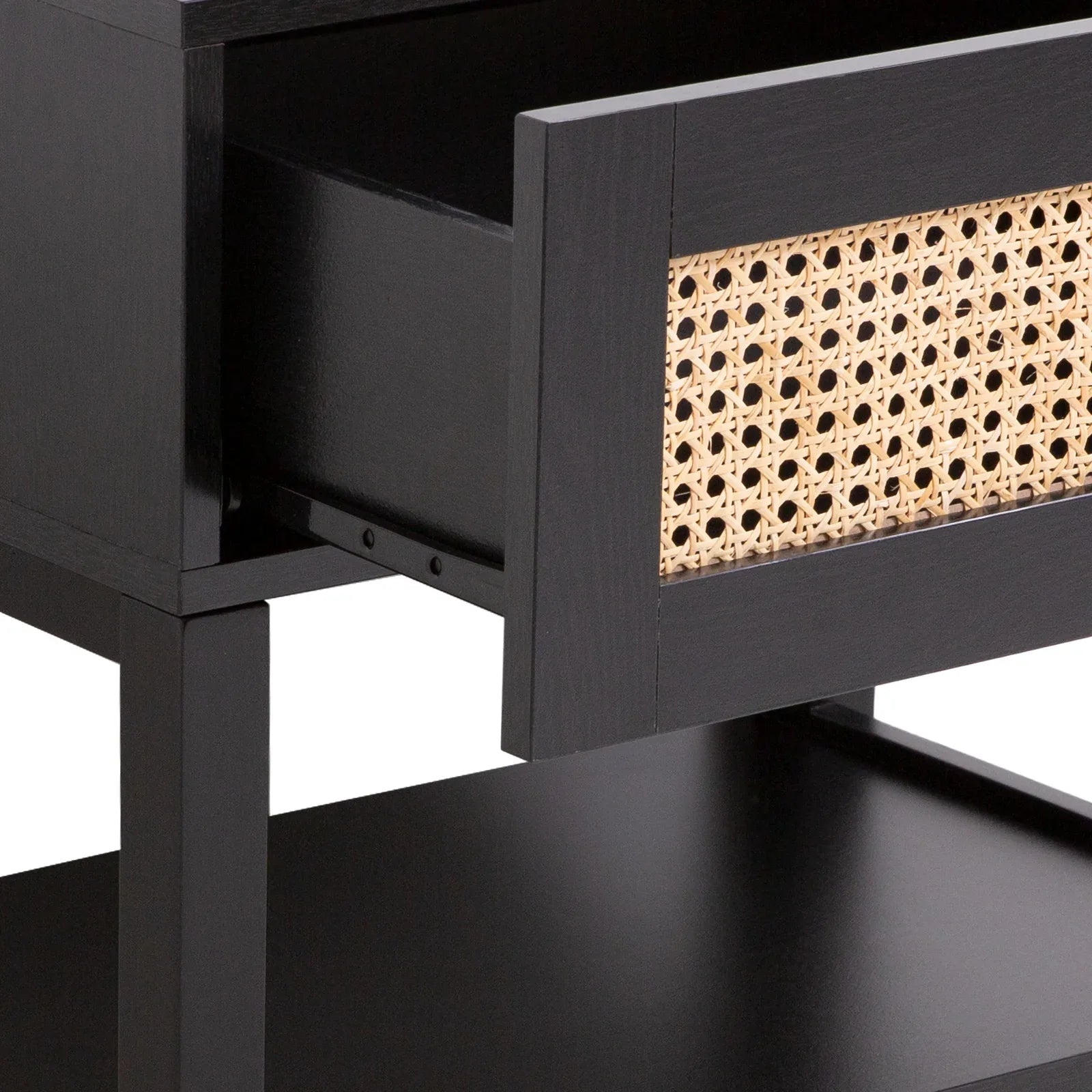 Casa Decor Tulum Rattan Bedside Table Drawers Table Nightstand Cabinet Black - Mekamart Australia