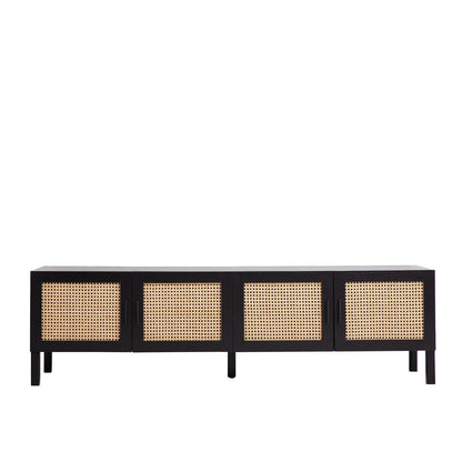 Casa Decor Tulum Rattan Entertainment Unit TV Stand Cabinet Storage Black - Mekamart Australia