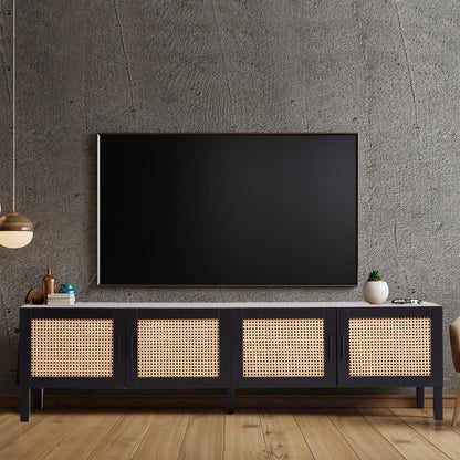 Casa Decor Tulum Rattan Entertainment Unit TV Stand Cabinet Storage Black - Mekamart Australia