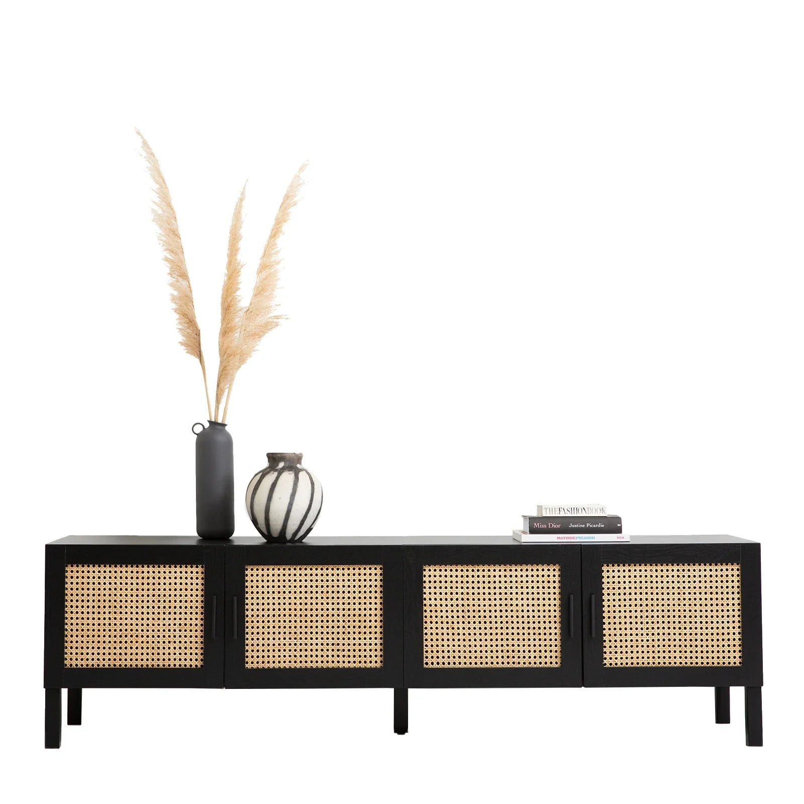 Casa Decor Tulum Rattan Entertainment Unit TV Stand Cabinet Storage Black - Mekamart Australia