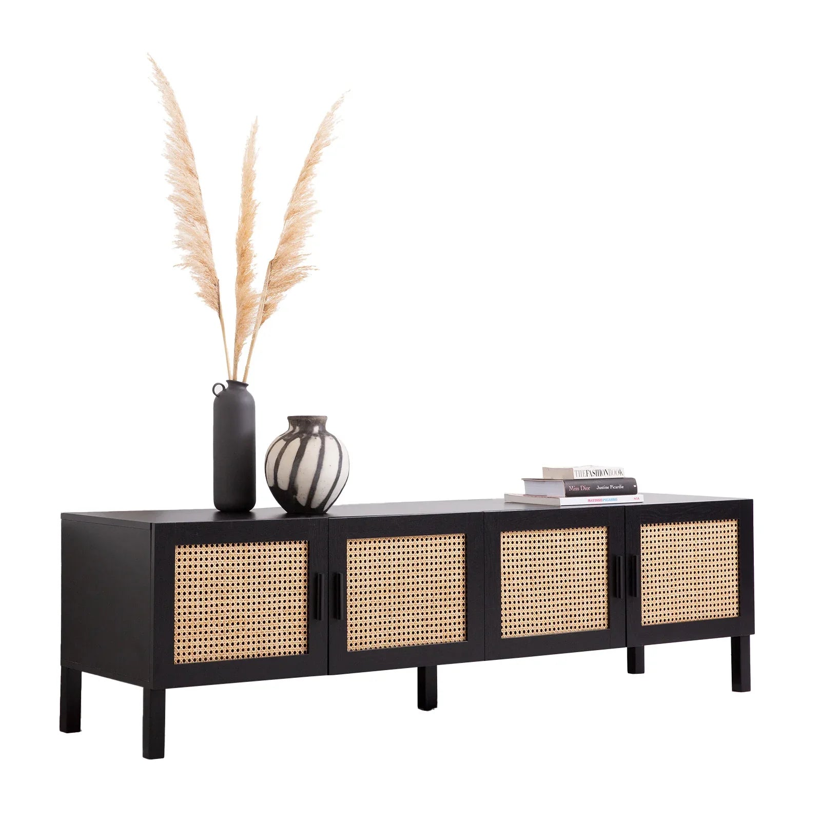 Casa Decor Tulum Rattan Entertainment Unit TV Stand Cabinet Storage Black - Mekamart Australia