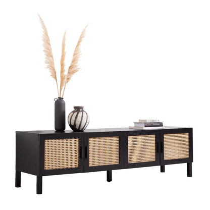 Casa Decor Tulum Rattan Entertainment Unit TV Stand Cabinet Storage Black - Mekamart Australia
