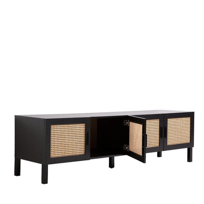 Casa Decor Tulum Rattan Entertainment Unit TV Stand Cabinet Storage Black - Mekamart Australia