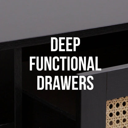 Casa Decor Tulum Rattan Coffee Table Storage Drawer Furniture Wooden Black - Mekamart Australia