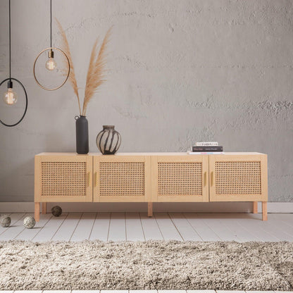 Casa Decor Santiago Rattan Entertainment Unit TV Stand Cabinet Storage Oak - Mekamart Australia