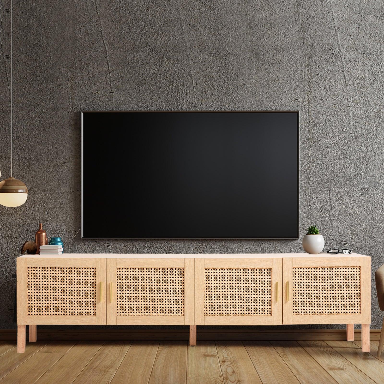 Casa Decor Santiago Rattan Entertainment Unit TV Stand Cabinet Storage Oak - Mekamart Australia
