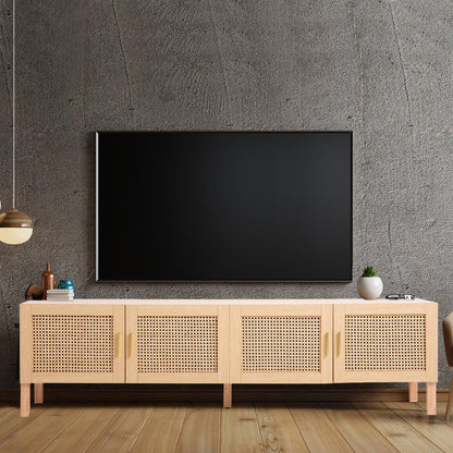 Casa Decor Santiago Rattan Entertainment Unit TV Stand Cabinet Storage Oak - Mekamart Australia