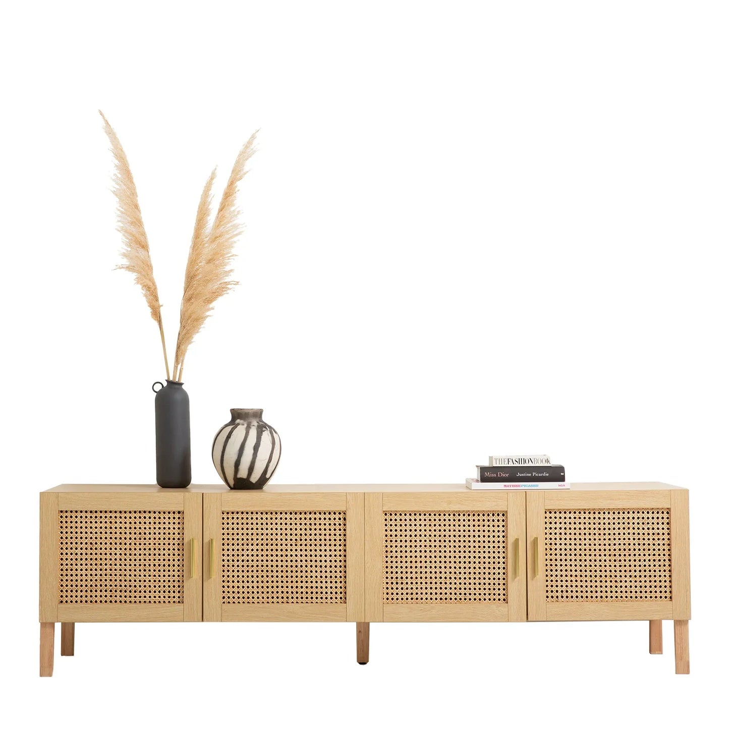 Casa Decor Santiago Rattan Entertainment Unit TV Stand Cabinet Storage Oak - Mekamart Australia