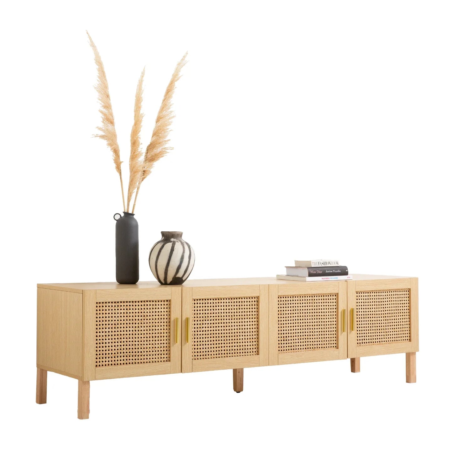 Casa Decor Santiago Rattan Entertainment Unit TV Stand Cabinet Storage Oak - Mekamart Australia
