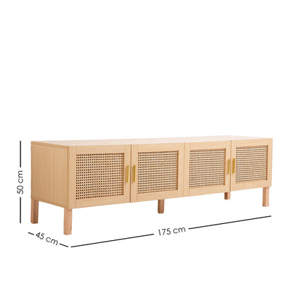 Casa Decor Santiago Rattan Entertainment Unit TV Stand Cabinet Storage Oak - Mekamart Australia
