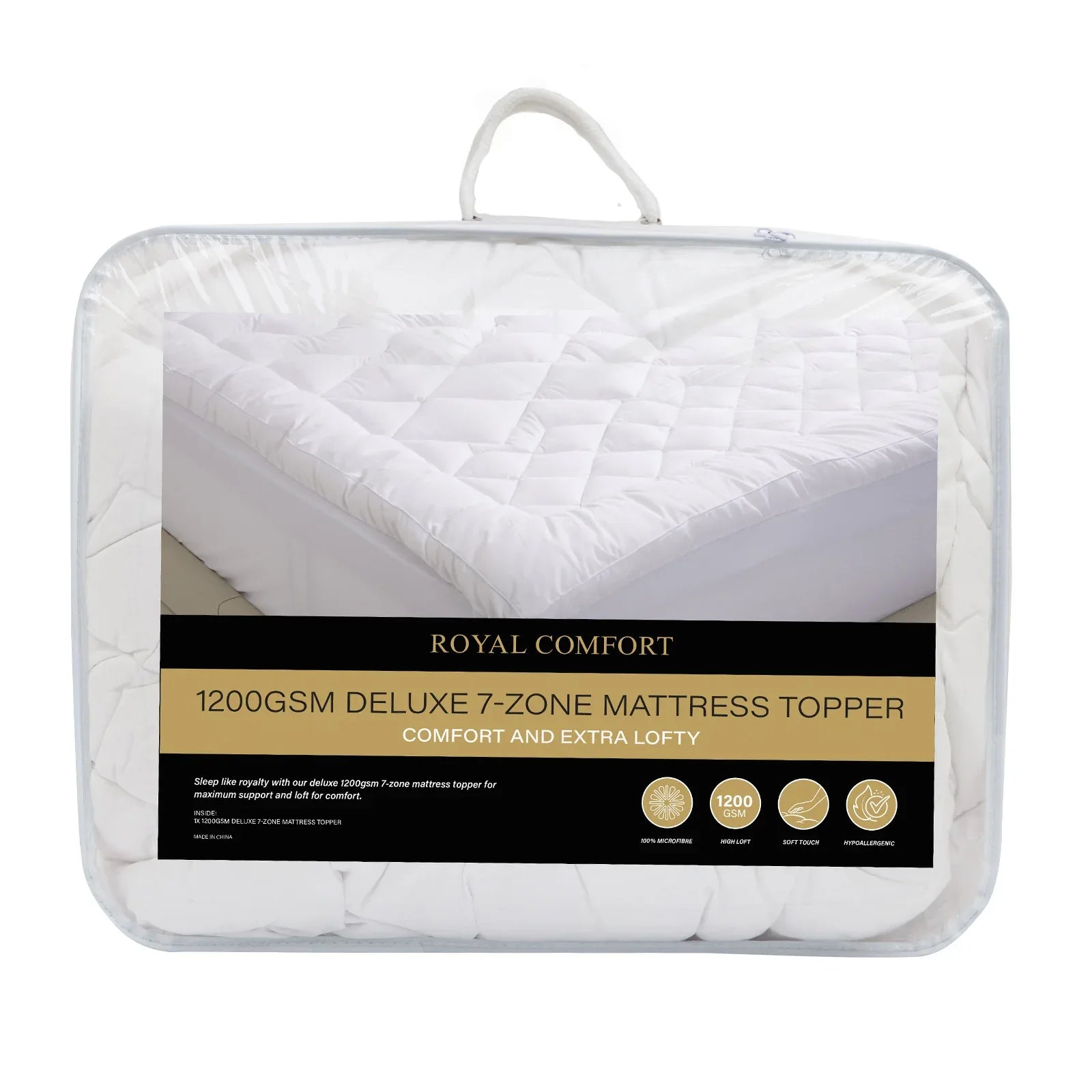 Royal Comfort 1200GSM Deluxe 7-Zone Mattress Topper Luxury Gusset Breathable - Double - White - Mekamart Australia