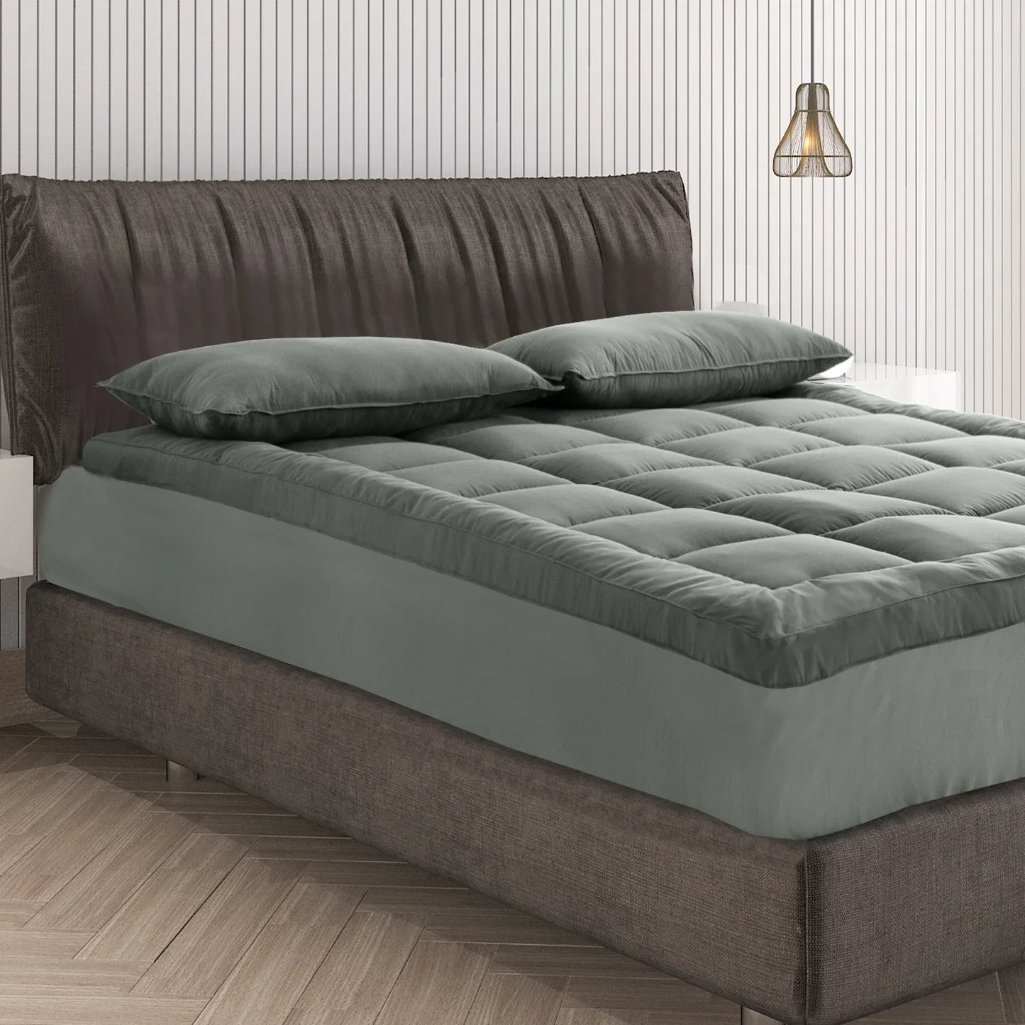Royal Comfort Charcoal Bamboo Blend Topper 800GSM 45cm Skirt Luxury Bedding - King - Charcoal - Mekamart Australia