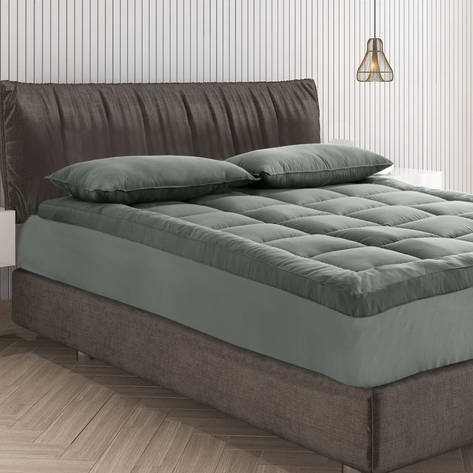 Royal Comfort Charcoal Bamboo Blend Topper 800GSM 45cm Skirt Luxury Bedding - King - Charcoal - Mekamart Australia