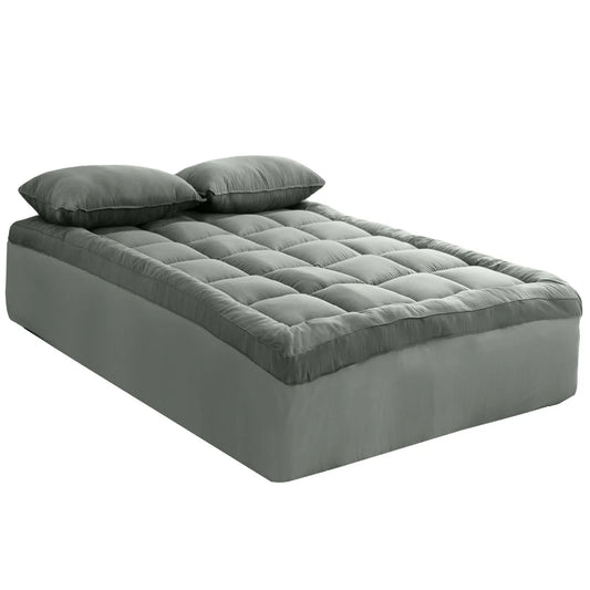 Royal Comfort Charcoal Bamboo Blend Topper 800GSM 45cm Skirt Luxury Bedding - King - Charcoal - Mekamart Australia