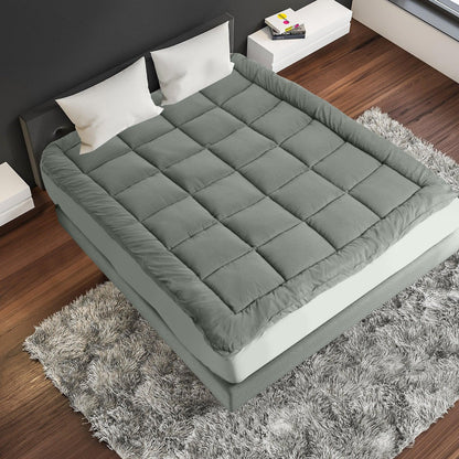 Royal Comfort Charcoal Bamboo Blend Topper 800GSM 45cm Skirt Luxury Bedding - King - Charcoal - Mekamart Australia