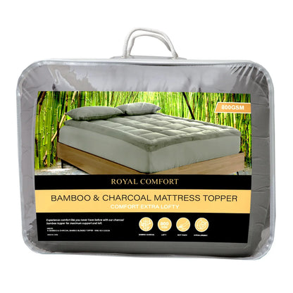Royal Comfort Charcoal Bamboo Blend Topper 800GSM 45cm Skirt Luxury Bedding - King - Charcoal - Mekamart Australia
