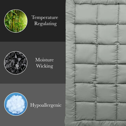 Royal Comfort Charcoal Bamboo Blend Topper 800GSM 45cm Skirt Luxury Bedding - King - Charcoal - Mekamart Australia