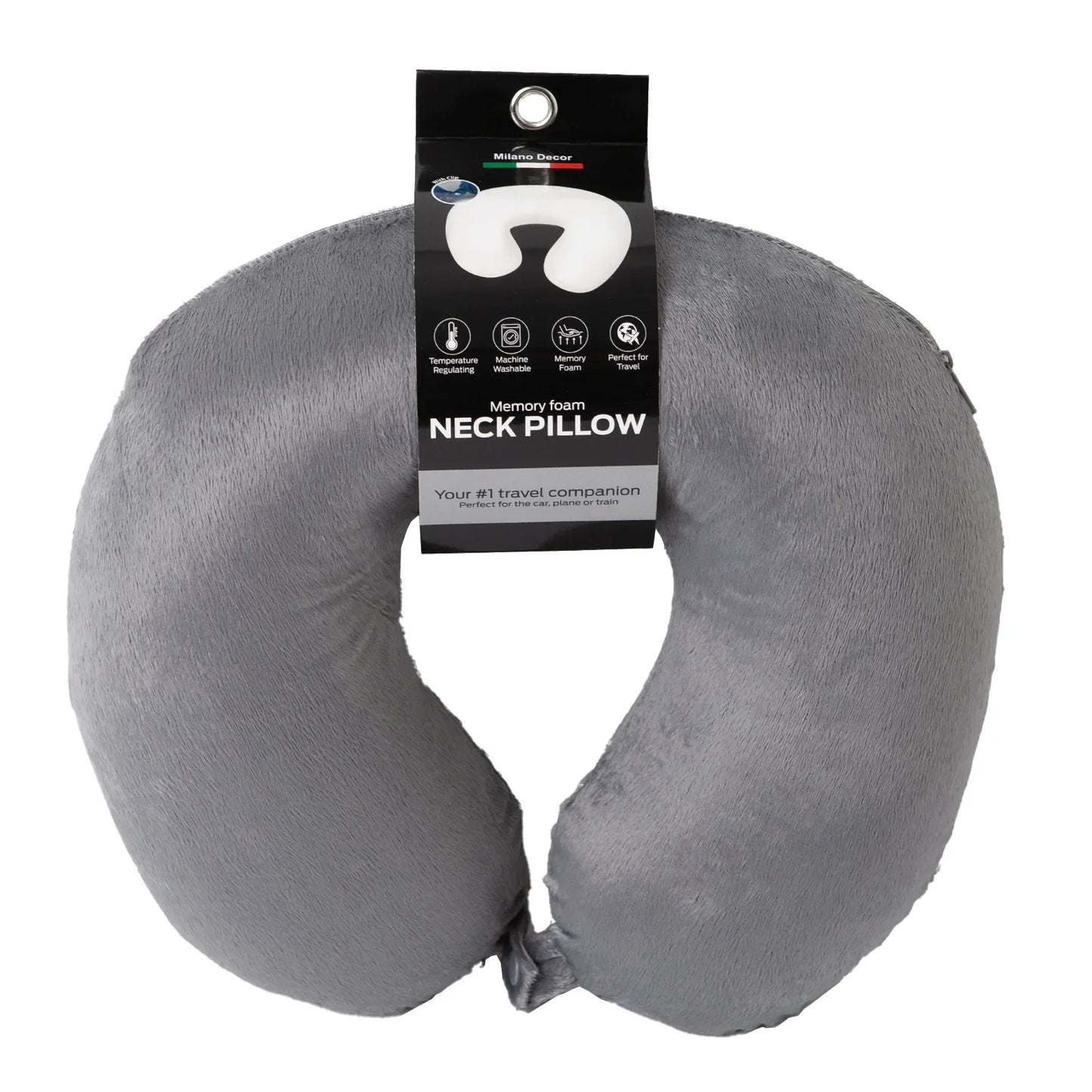 Milano Decor Memory Foam Travel Neck Pillow With Clip Cushion Support Soft Grey - Mekamart Australia
