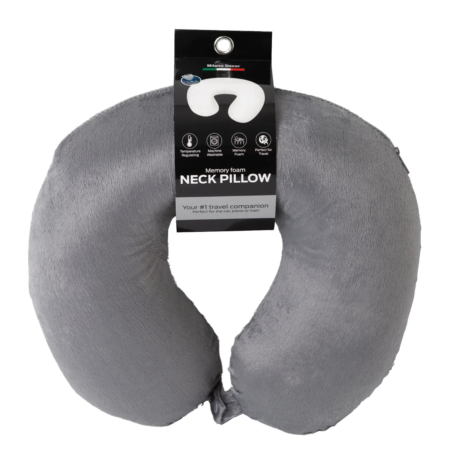 Milano Decor Memory Foam Travel Neck Pillow With Clip Cushion Support Soft Grey - Mekamart Australia