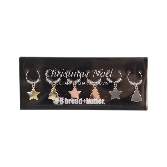 Bread and Butter (3) Star and (3) Tree Wine Glass Charms - 6 Pack - Mekamart Australia