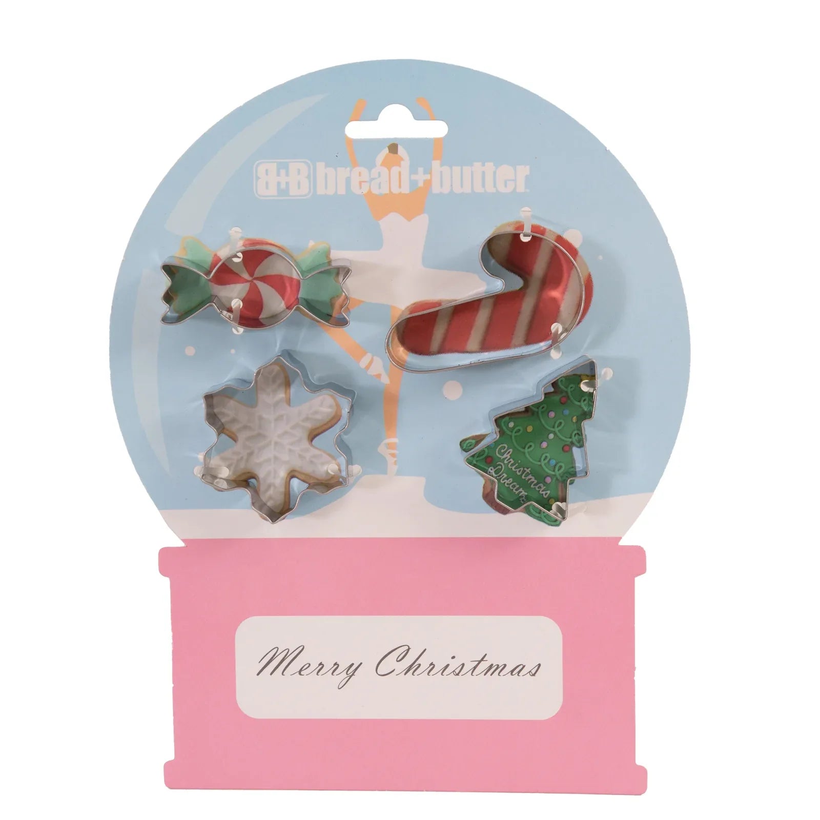 Bread and Butter Cookie Cutter - Snowglobe, Card, Tree, Candy Cane - 4 Pack - Mekamart Australia