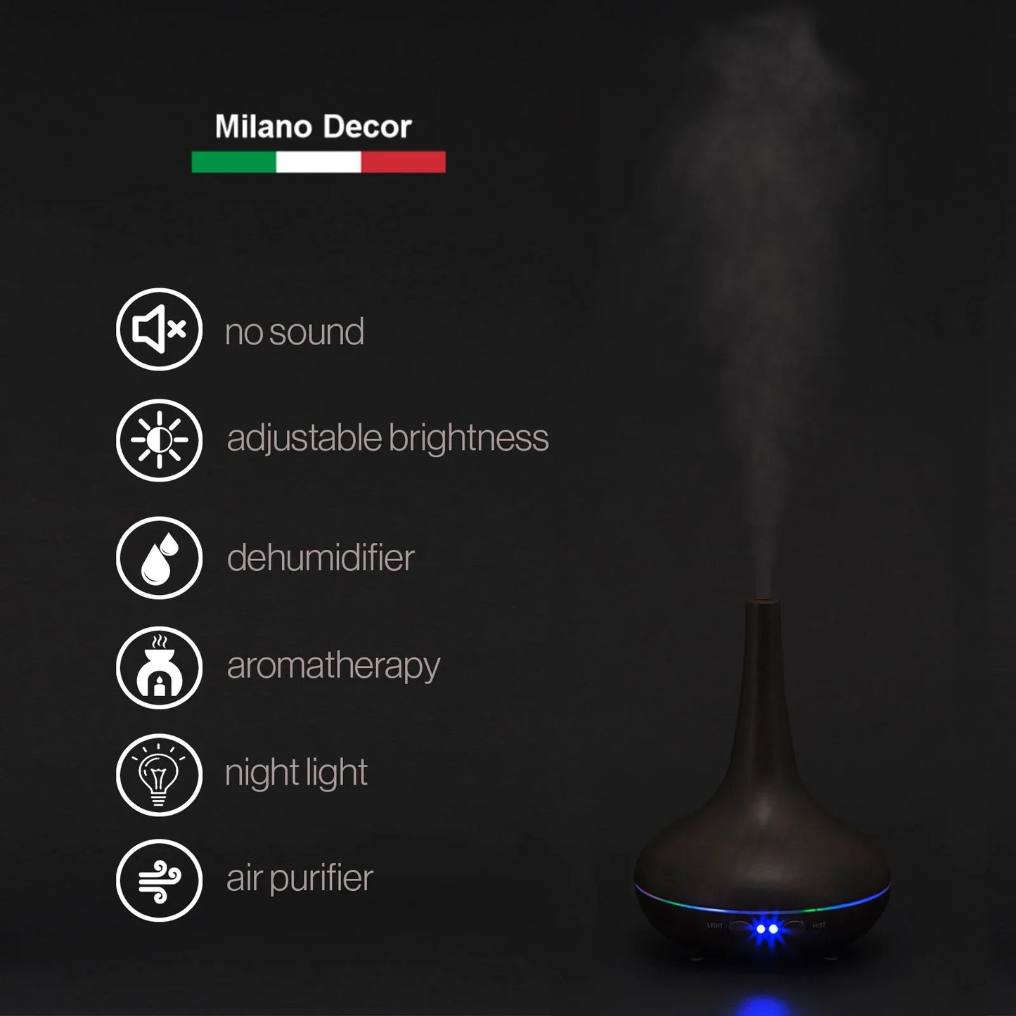Essential Oil Diffuser Ultrasonic Humidifier Aromatherapy LED Light 200ML 3 Oils - Dark Wood Grain - Mekamart Australia