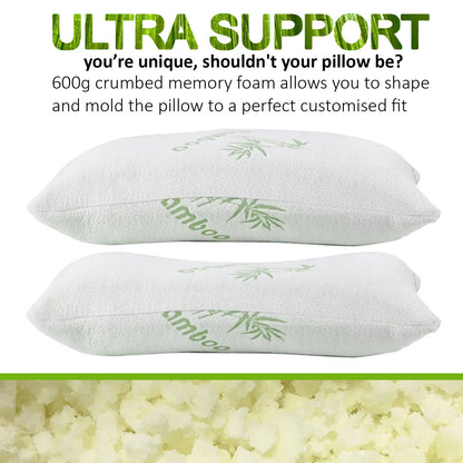 Royal Comfort Luxury Bamboo Covered Memory Foam Pillow Twin Pack Hypoallergenic - Mekamart Australia