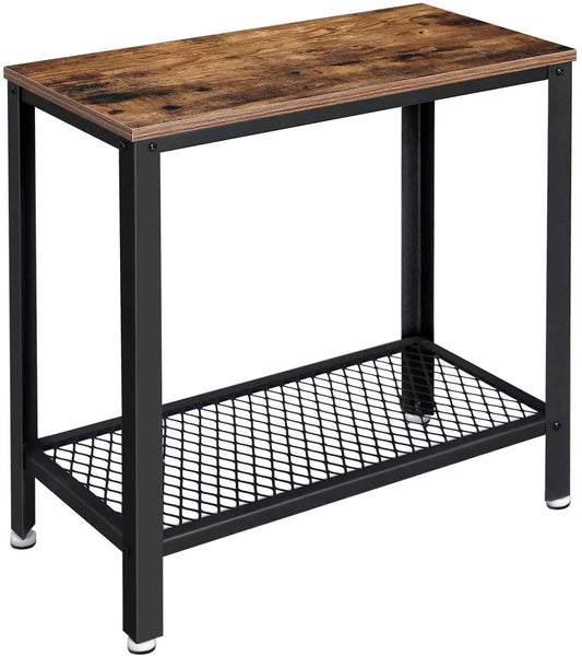Industrial Side Table 2-Tier With Mesh and Metal Frame Rustic Brown - Mekamart Australia