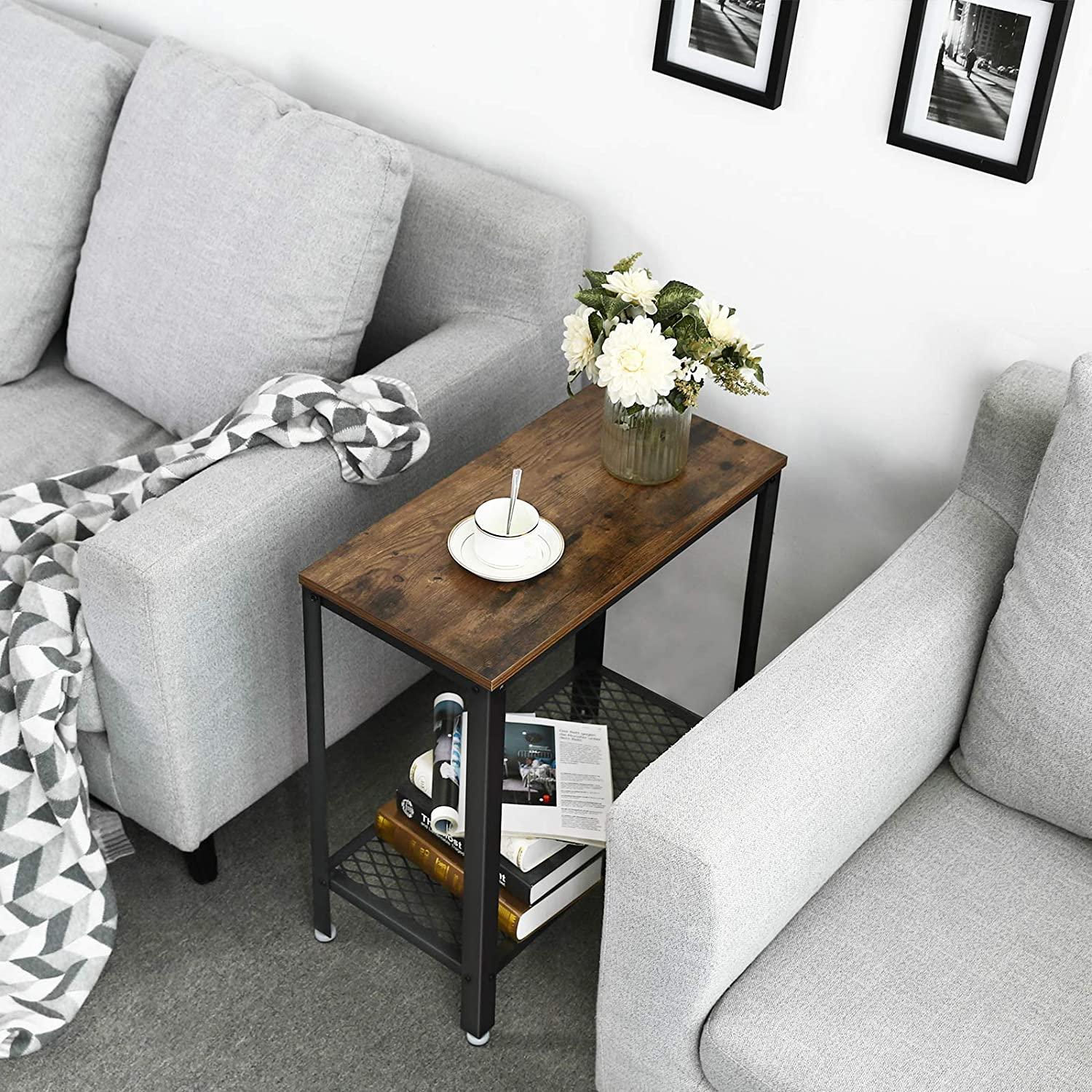 Industrial Side Table 2-Tier With Mesh and Metal Frame Rustic Brown - Mekamart Australia