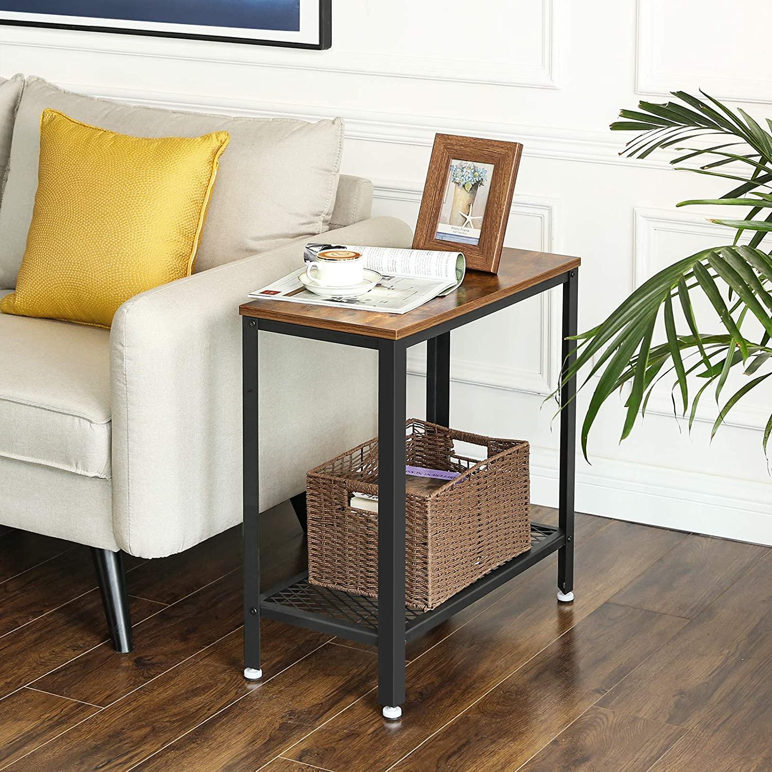 Industrial Side Table 2-Tier With Mesh and Metal Frame Rustic Brown - Mekamart Australia