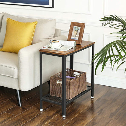 Industrial Side Table 2-Tier With Mesh and Metal Frame Rustic Brown - Mekamart Australia