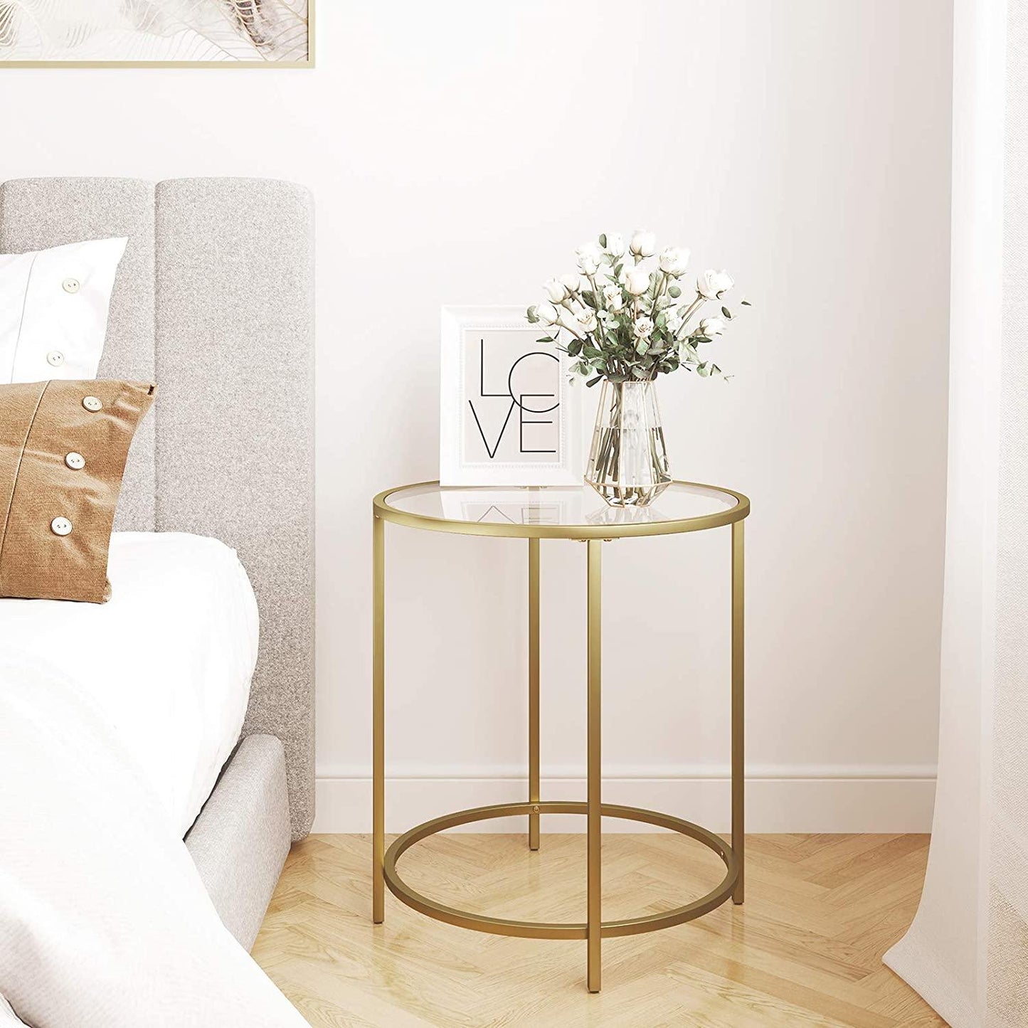 Gold Round Side Table with Golden Metal Frame Robust and Stable - Mekamart Australia