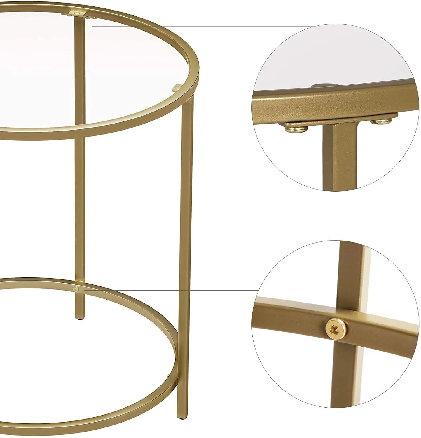 Gold Round Side Table with Golden Metal Frame Robust and Stable - Mekamart Australia