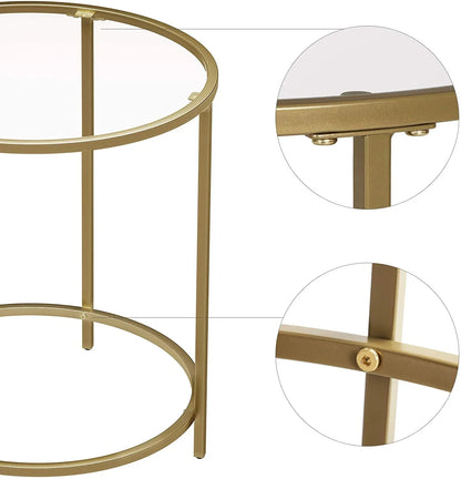 Gold Round Side Table with Golden Metal Frame Robust and Stable - Mekamart Australia