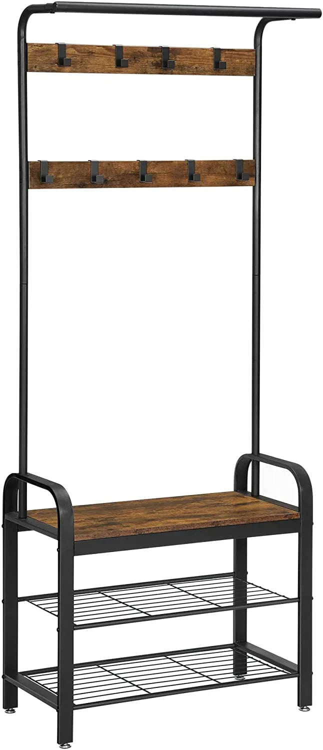 Vintage Coat Rack Shoe Bench, Wood Look Accent Furniture and Metal Frame - Mekamart Australia