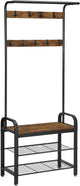 Vintage Coat Rack Shoe Bench, Wood Look Accent Furniture and Metal Frame - Mekamart Australia
